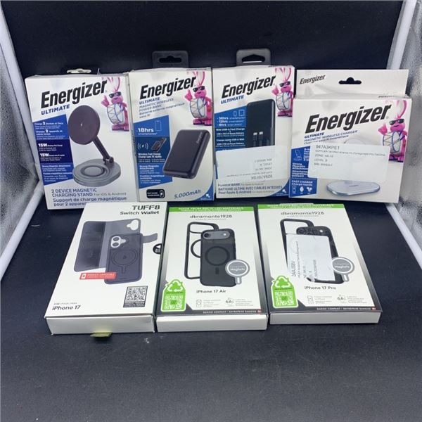 ENERGIZER WIRELESS CHARGER WITH ENERGIZER POWER BANK AND IPHONE CASES RETAIL $150