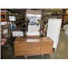 Image 1 : DEFEHR VINTAGE 9 DRAWER DRESSER WITH MIRROR, ONE LEG NEEDS TO BE REATTACHED, NOT BROKEN, STRIPPED TH