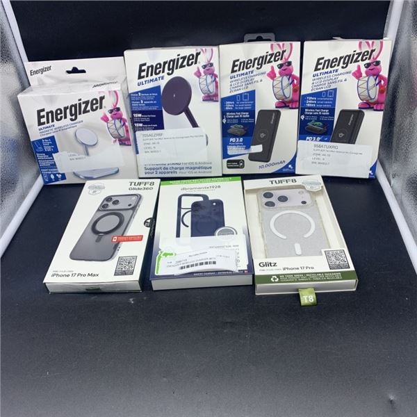 ENERGIZER WIRELESS CHARGER WITH ENERGIZER POWER BANK AND IPHONE CASES RETAIL $150