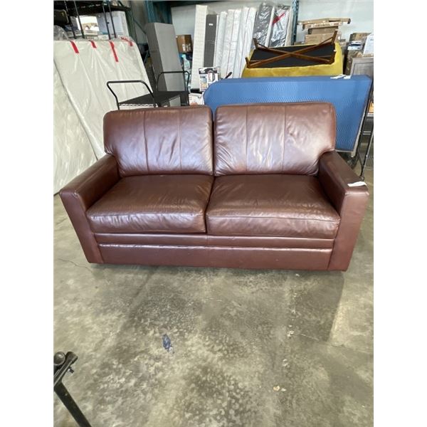 BROWN LAZY BOZY LEATHER HIDE-A-BED COUCH
