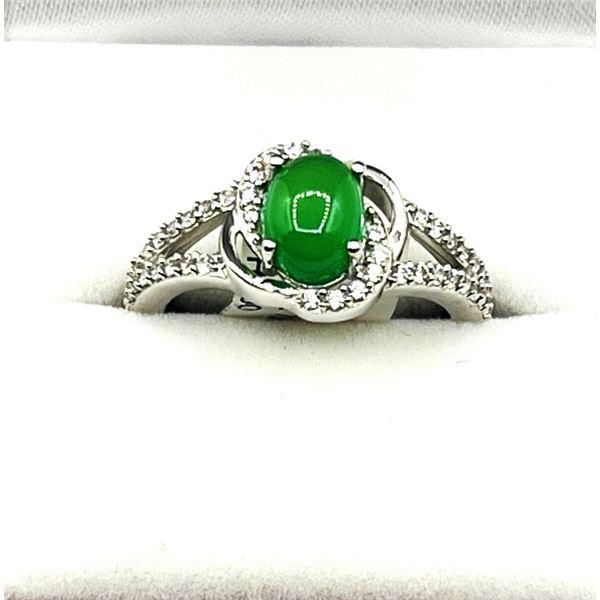 STERLING SILVER NATURAL GREEN ONYX (1.40CT) WITH CZ (0.20CT) RING, SIZE 9, W/A $260.00.