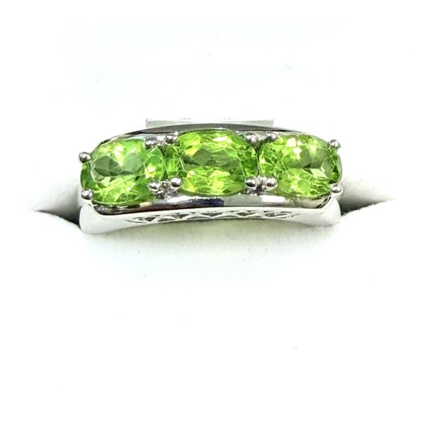 STERLING SILVER NATURAL PERIDOT (2.73CT) RING, SIZE 7,  W/A $750.00. PERIDOT IS THE BIRTHSTONE FOR A