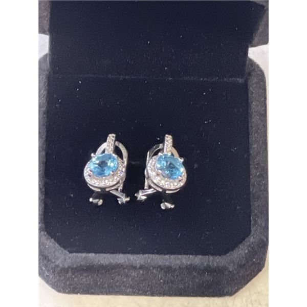 NEW S925 1.0CT EACH NATURAL SWISS BLUE TOPAZ LEVERBACK EARRINGS MOUNTED IN 925 STERLING SILVER W/ WH