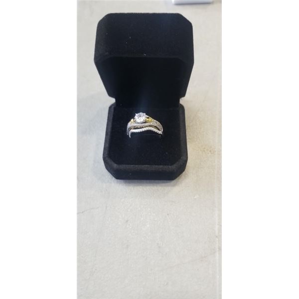 NEW S925 1.0CT SIMULATED DIAMOND (CZ) RING SET, SIZE 8 MOUNTED IN 925 STERLING SILVER W/ WHITE AND 1