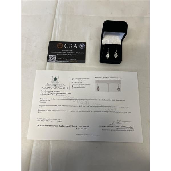 1.00 CT TW GRA CERTIFIED ROUND BRILLIANT CUT MOISSANITE STONES VVS D COLOR SET IN TEAR DROP EARRING 