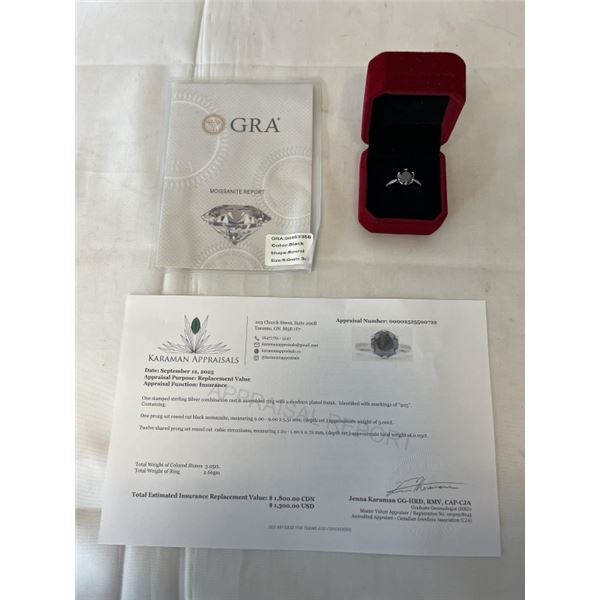 3.00 CT GRA CERTIFIED ROUND BRILLIANT CUT MOISSANITE STONE VVS BLACK COLOR WITH 12 ROUND BRILLIANT C