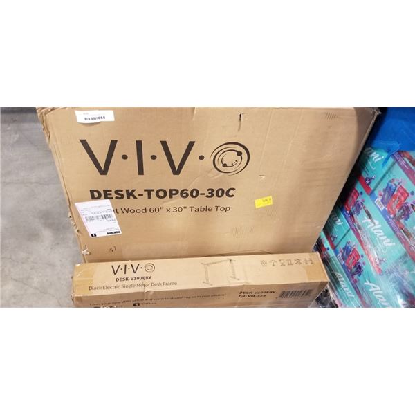 VIVO LIGHT WOOD 60'X30' TABLE TOP & VIVO BLACK SINGLE ELECTRIC MOTOR DESK FRAME