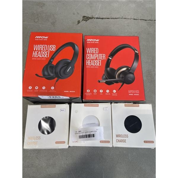 WIRED USB HEATSET, WIRED COMPUTER HEADSET AND 3 QI CHARGERS