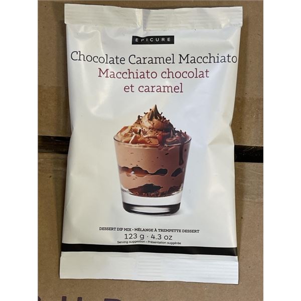 CASE OF APPROX 100 EPICURE CHOCOLATE CARAMEL MACCHIATO DESSERT MIX PACKAGES, 123G PER PACKAGE