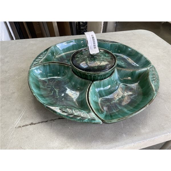 BLUE MOUNTAIN POTTERY SERVING TRAY W/ LIDDED DIP BOWL
