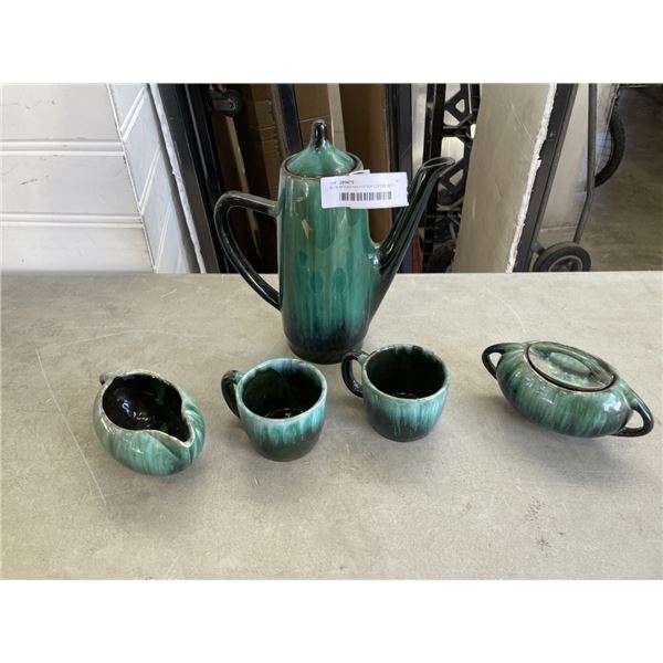 BLUE MOUNTAIN POTTER COFFEE SET - CREAM, SUAGR, COFFEE POT, AND 2 MUGS