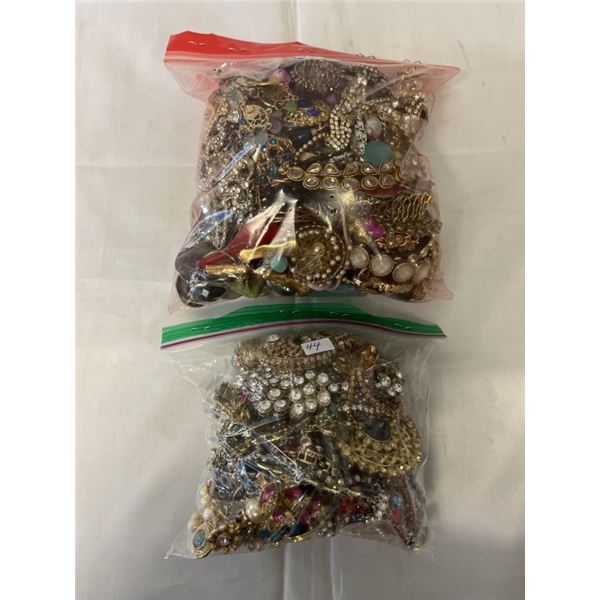 2 BAGS OF RHINESTONE JEWELRY AND PARTS