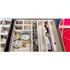 Image 3 : LARGE JEWELLERY BOX W/ CONTENTS AND 2 EARRING AND NECKLACE SETS