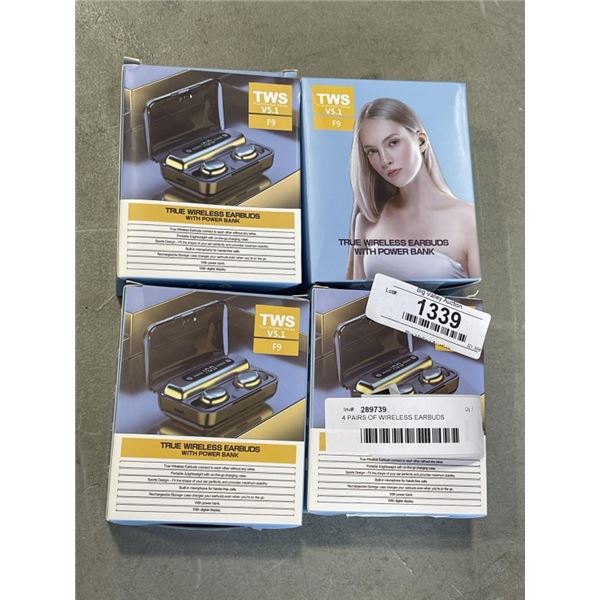 4 PAIRS OF WIRELESS EARBUDS