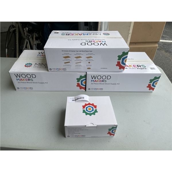 3 WOOD MAKERS 30PC WOOD STOCK SUPPLY KITS AND HOT GLUE GUN STAND W/ 20 GLUE STICKS