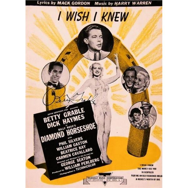 Betty Grable signed sheet music