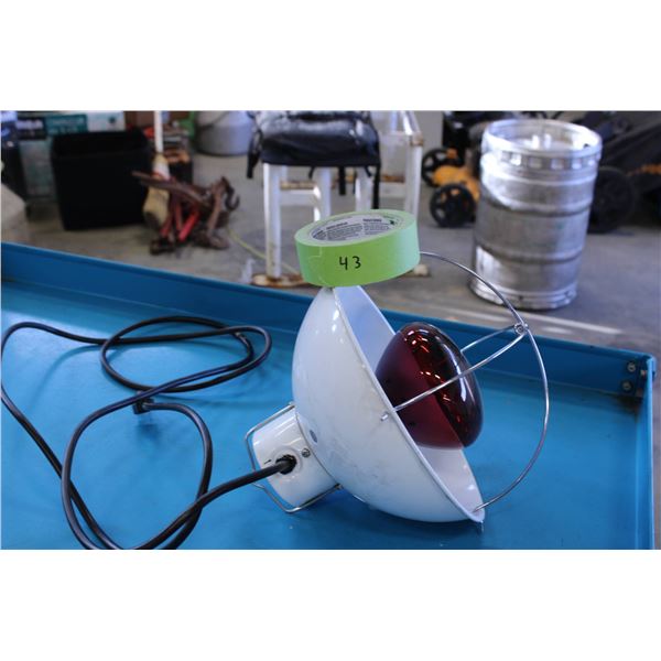 White Heat Lamp Fixture with Red Bulb