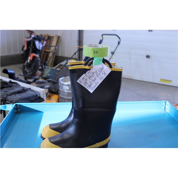 Black and yellow rubber work boots designed for outdoor or industrial use. Features a mid-height sha