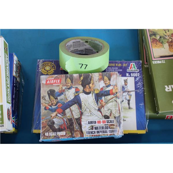 Plastic model kits featuring Waterloo-themed sets, including items from Airfix and Italeri brands. A