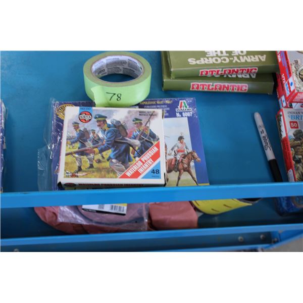 Model kits featuring Italeri and Airfix brands. Includes 'Prussian Cuirassiers' (Italeri No. 6007) a