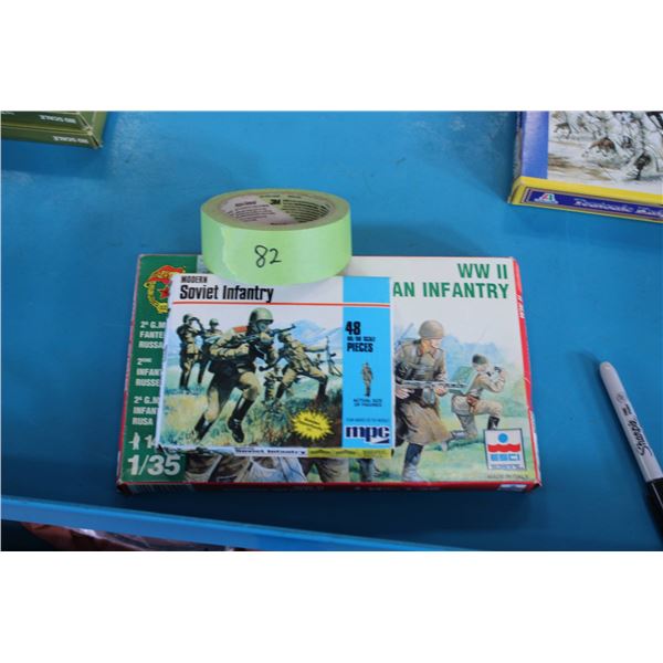 Two 1:35 scale World War II-themed model kits featuring Soviet and Russian infantry. 