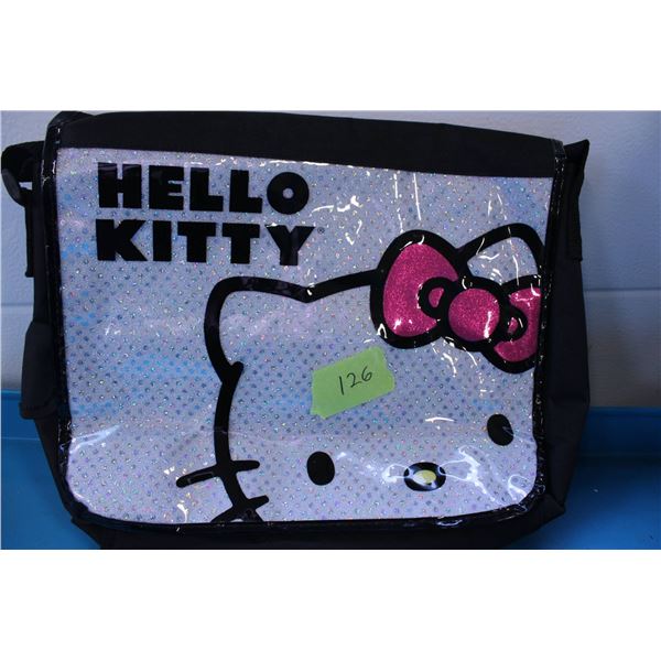 Hello Kitty-themed messenger bag featuring a glittery finish