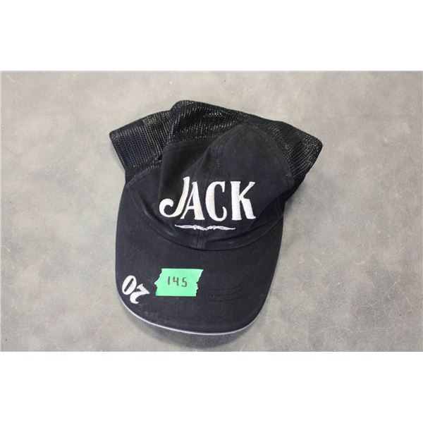 Black mesh-back baseball cap featuring 'Jack' embroidered in white on the front and 'Jack Daniels' b