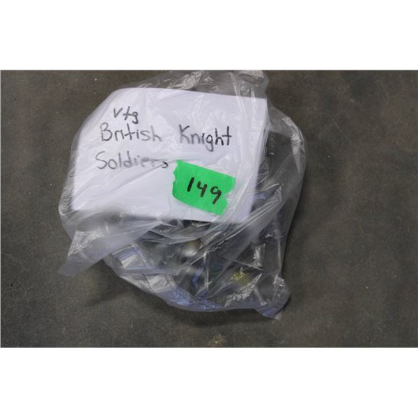 Vintage British Knight soldier figurines, packaged in a clear plastic bag. 