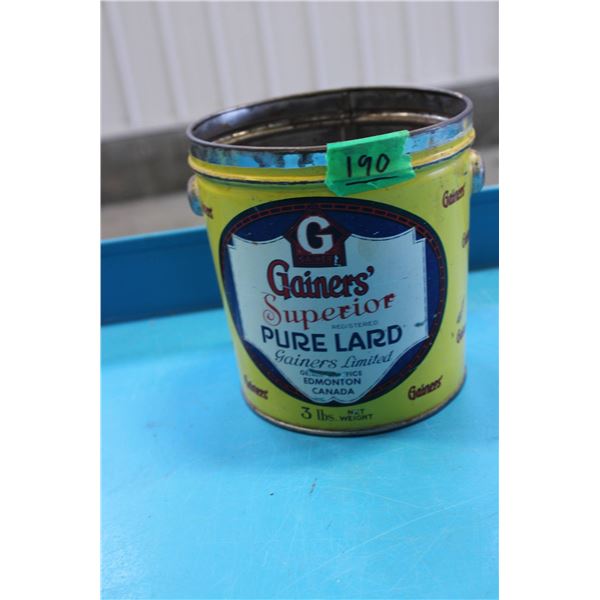 Gainers Superior Pure Lard Tin Can from Edmonton, Canada
