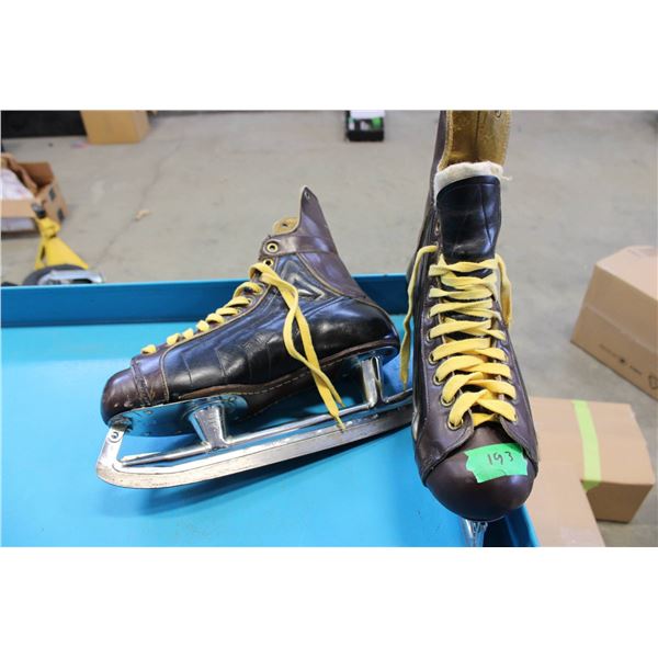 Vintage Leather Ice Skates with Metal Blades