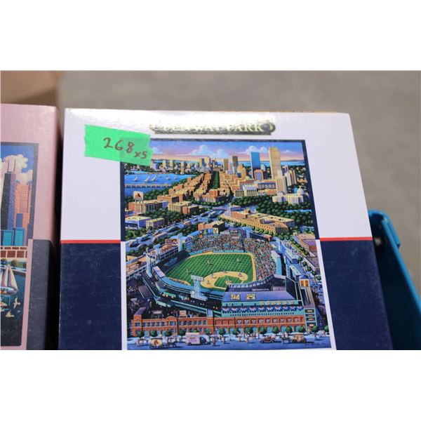 Five Dowdle Folk Art puzzles, each containing 1000 pieces
