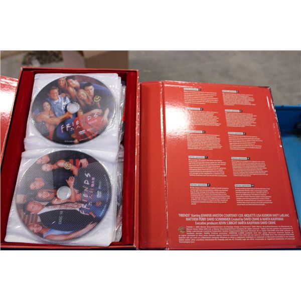 Friends television series box set, containing multiple discs in original red packaging. The packagin