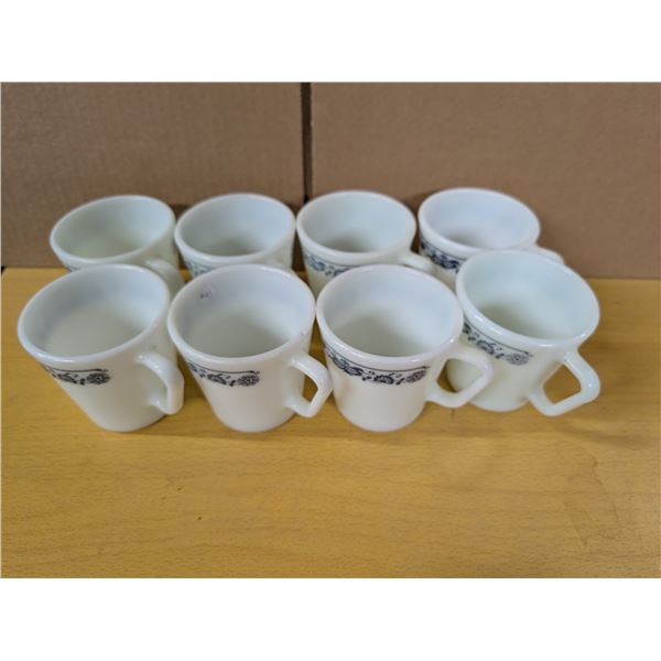 Pyrex mugs, Old Time Blue, 1997-82 (8 mugs)