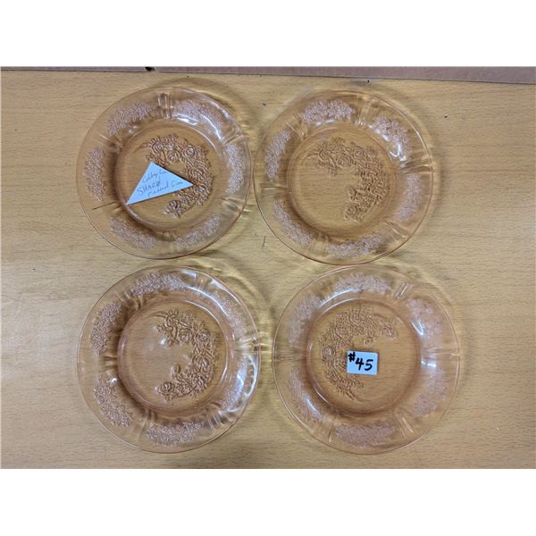 Pink Depression glass dessert plates Cabbage Rose pattern