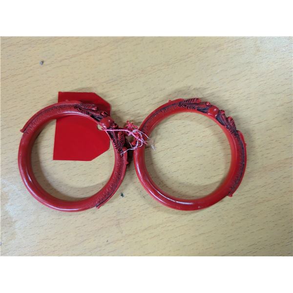 Red lacquered bracelets, dragon motif (2)
