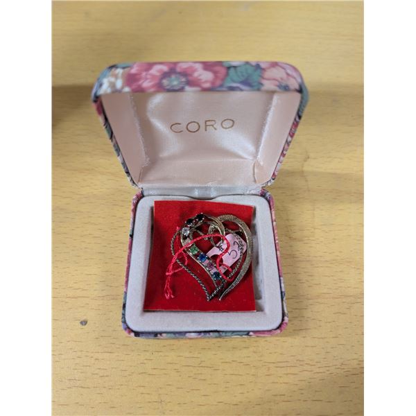Sterling silver heart broach, marked Coro