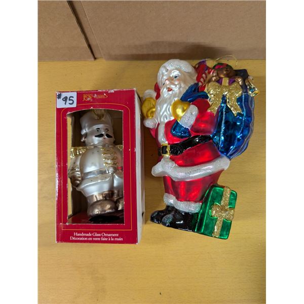 Glass Christmas ornaments, Soldier and Santa