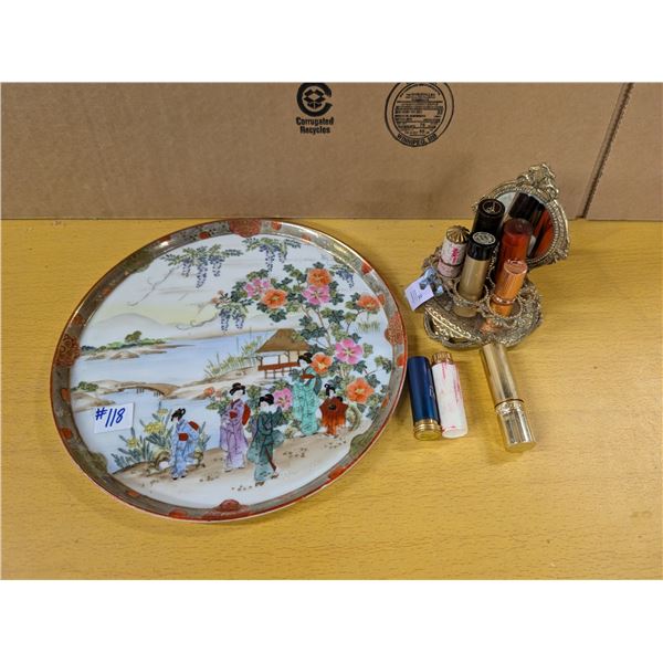 Noritake vanity tray, lipstick holder with vintage lipsticks