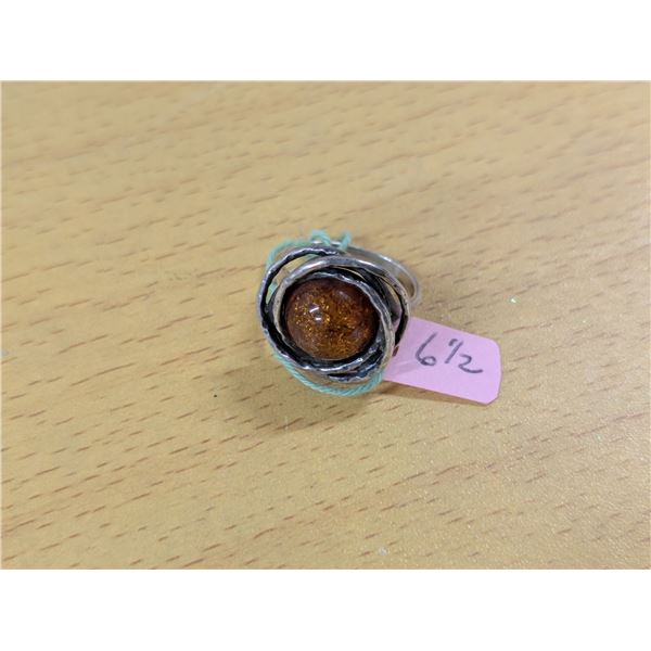 Amber and silver sterling ring, size 6.5