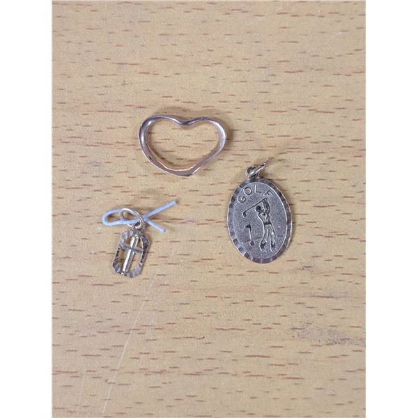 10 karat gold heart pendant, 2 dainty 10 kt charms (Unverifed)