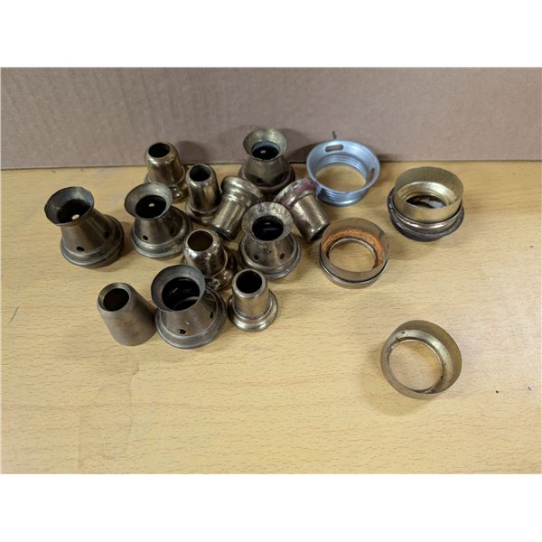 Lot of brass candle bobeche, lamp collar rings