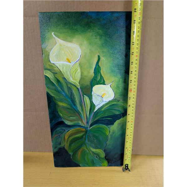 Oil painting of calla lilies