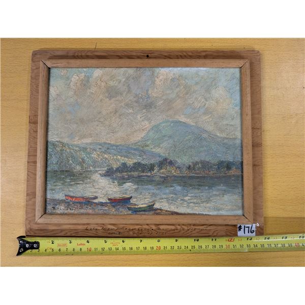 Oil painting, Lake Memphreinagog, Vermont by RH Lindsay, April 19, 1925