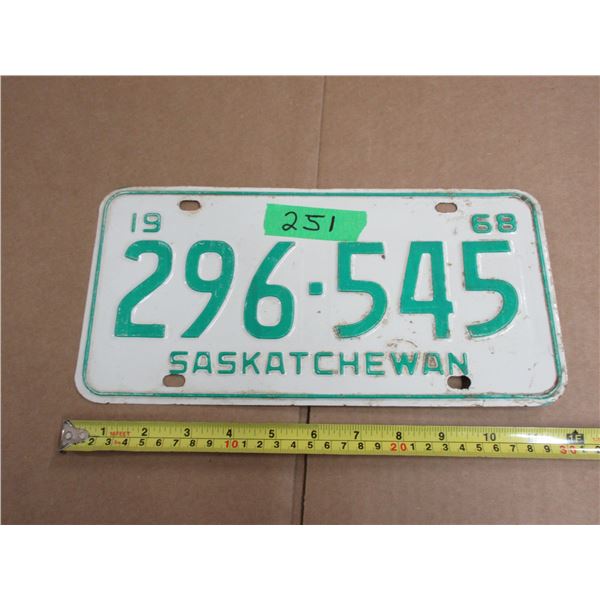 (1) 1968 Saskatchewan License Plate.