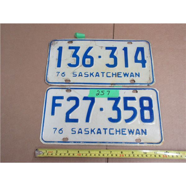 (2) 1976 Saskatchewan License Plate.