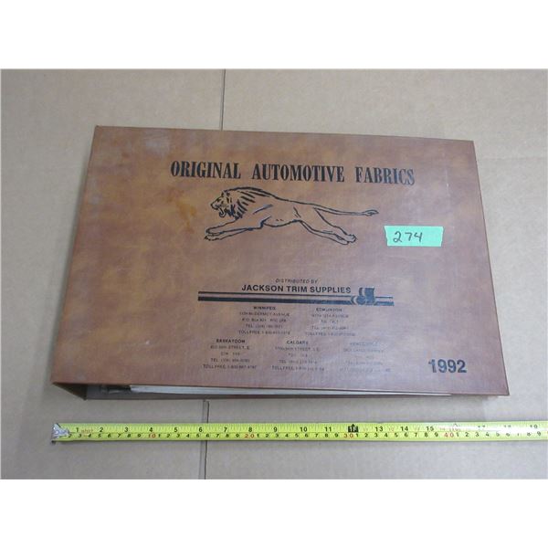 1992 Automotive Interior Trim Book containing fabric and vinyl samples from Jackson Trim Supplies.