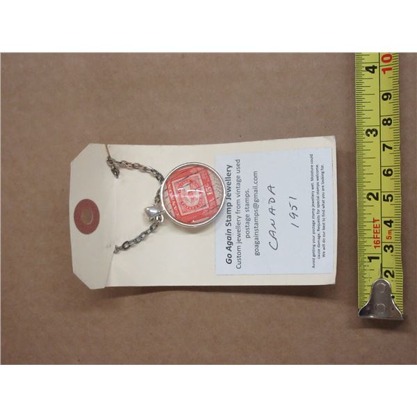 Canada 1951 Custom Jewelery from Vintage Used Postage Stamp 15 Cent.