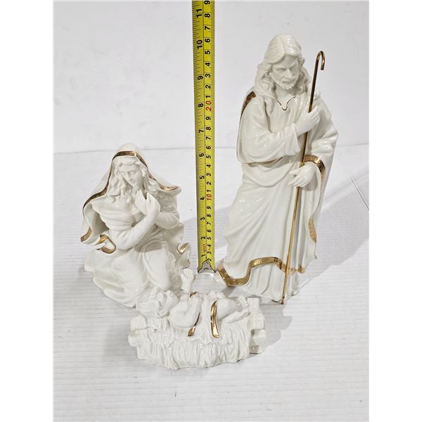 Nativity: Joseph, Mary and baby Jesus by Mikasa. Joseph broke, glued