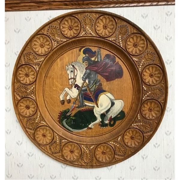 Wall hanging: Ukrainian wood carved plate with horse design