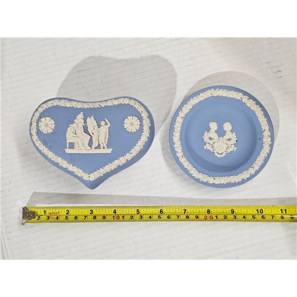 Blue Wedgewood heart shaped covered dish and small dish